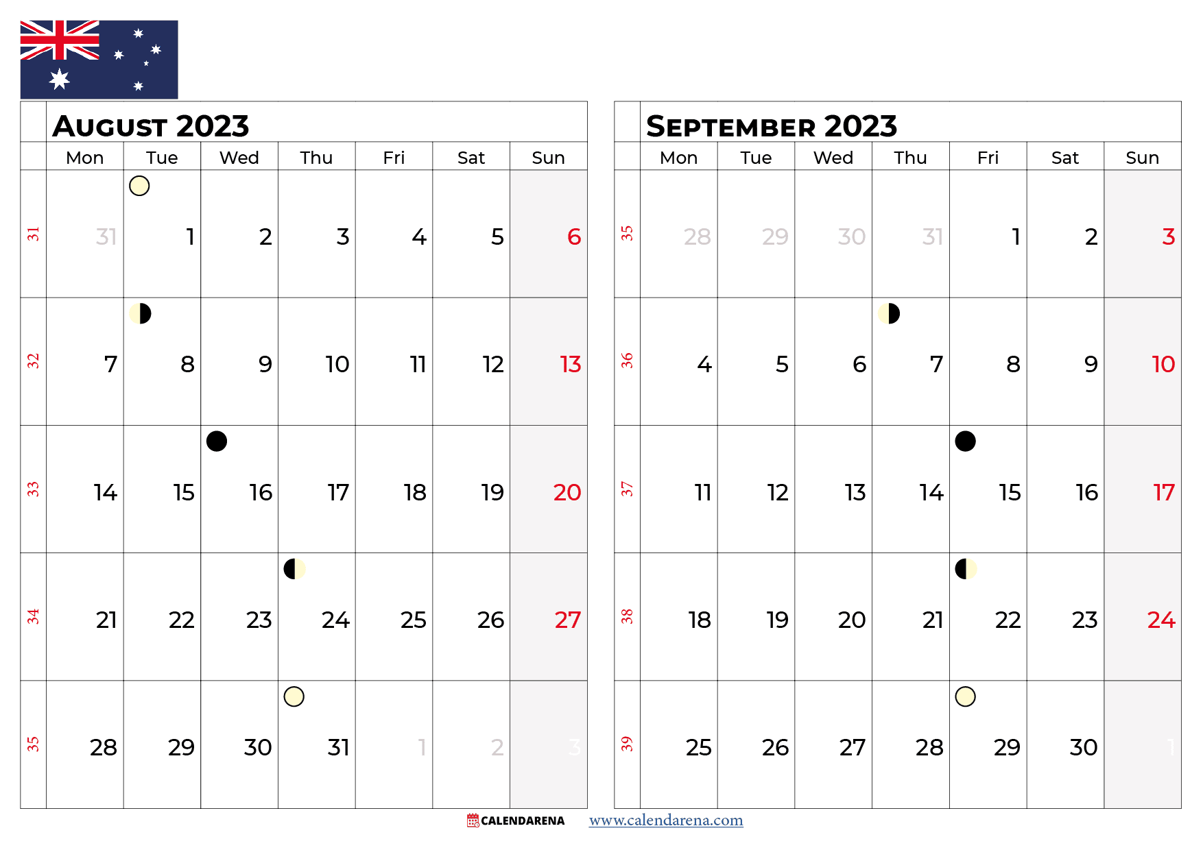 august september 2023 calendar australia