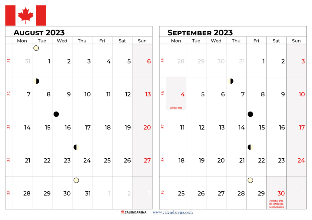 august september 2023 calendar canada