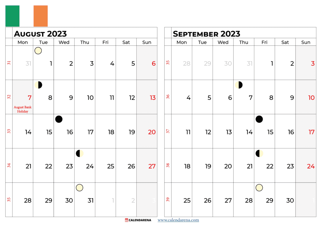 august september 2023 calendar ireland