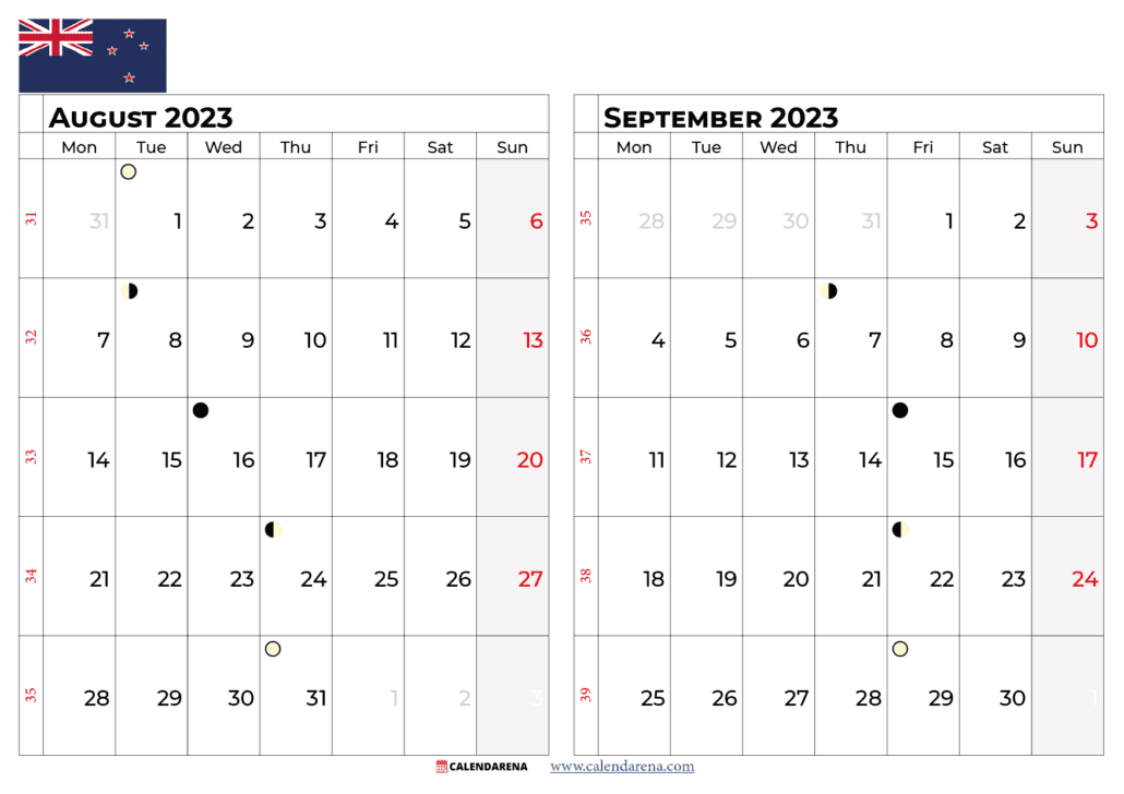 august september 2023 calendar nz