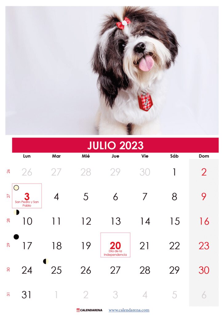 calendario 2023 julio para imprimir colombia