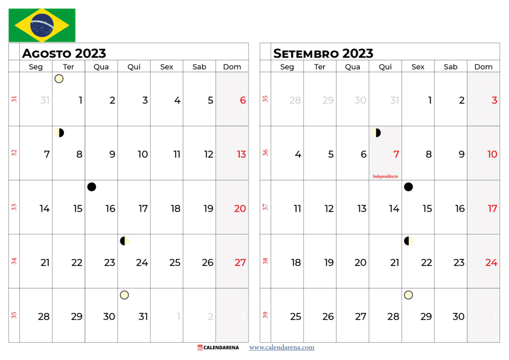 calendário Agosto Setembro 2023 brasil
