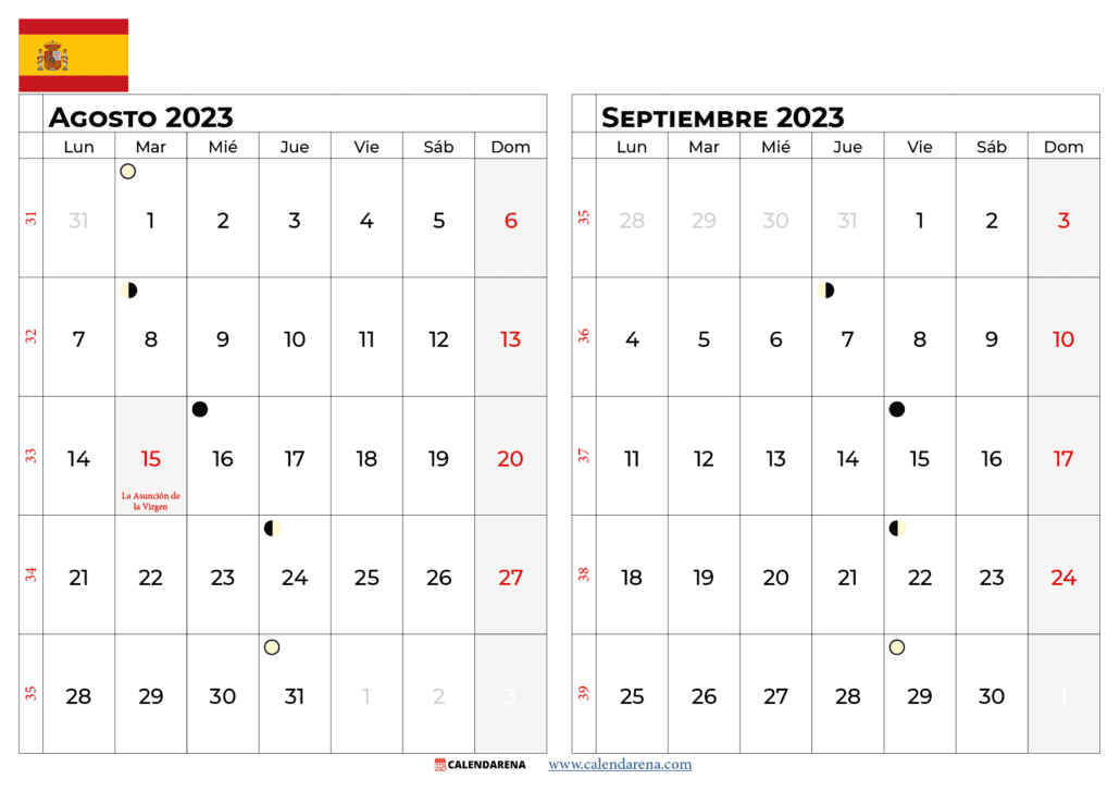 calendario Agosto septiembre 2023 España