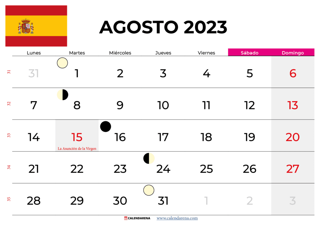 calendario agosto 2023 España