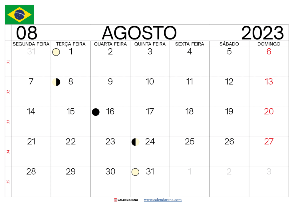 calendário agosto 2023 brasil