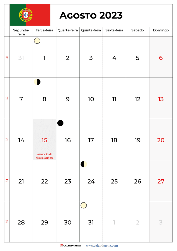 calendário agosto 2023 com feriados portugal