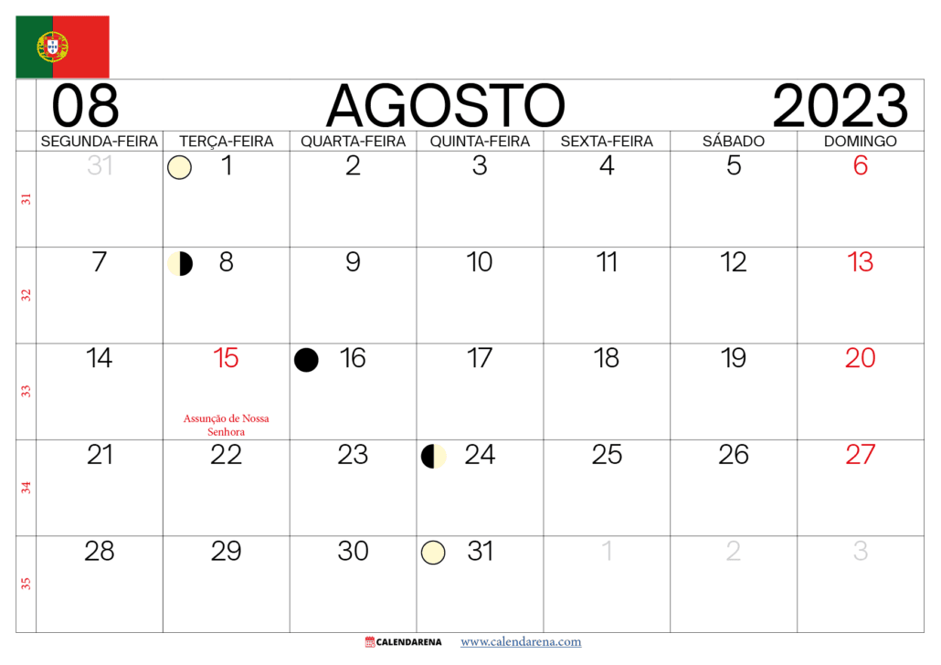 calendário agosto 2023 portugal
