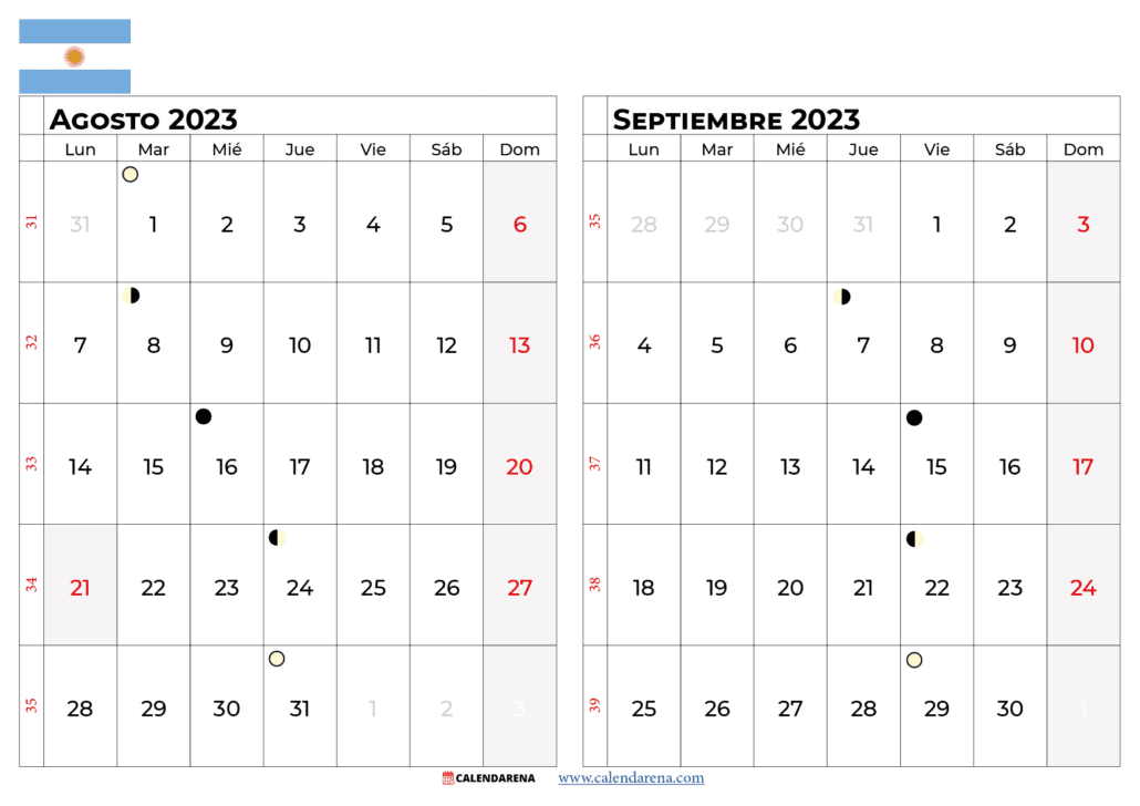 calendario agosto septiembre 2023 argentina