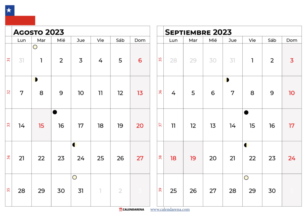 calendario agosto septiembre 2023 chile