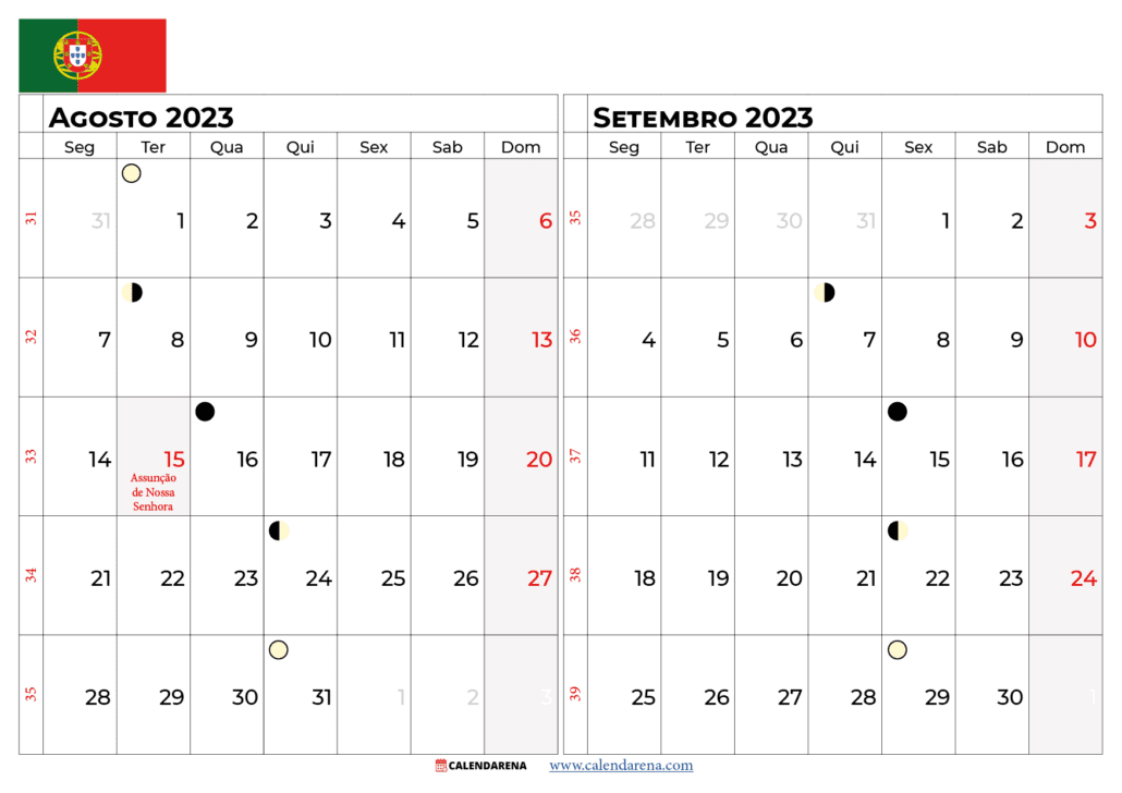 calendário agosto setembro 2023 portugal
