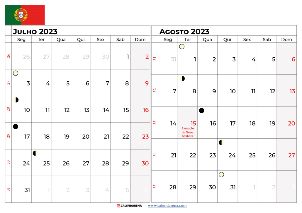 calendário julho e agosto 2023 portugal