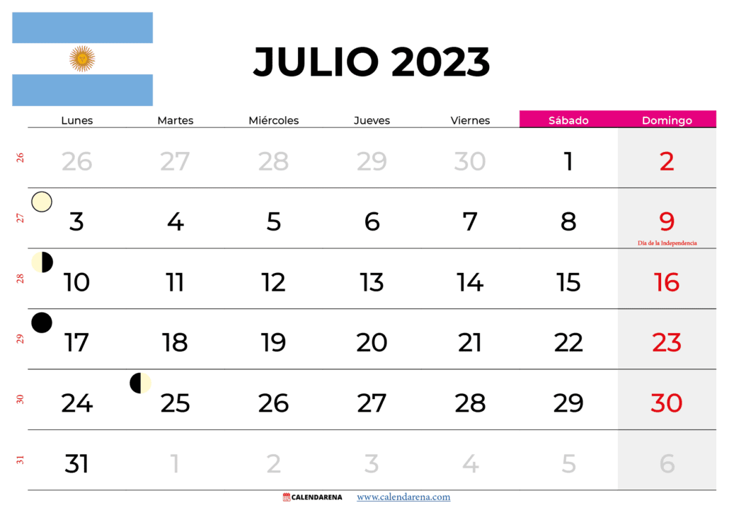 calendario julio 2023 argentina