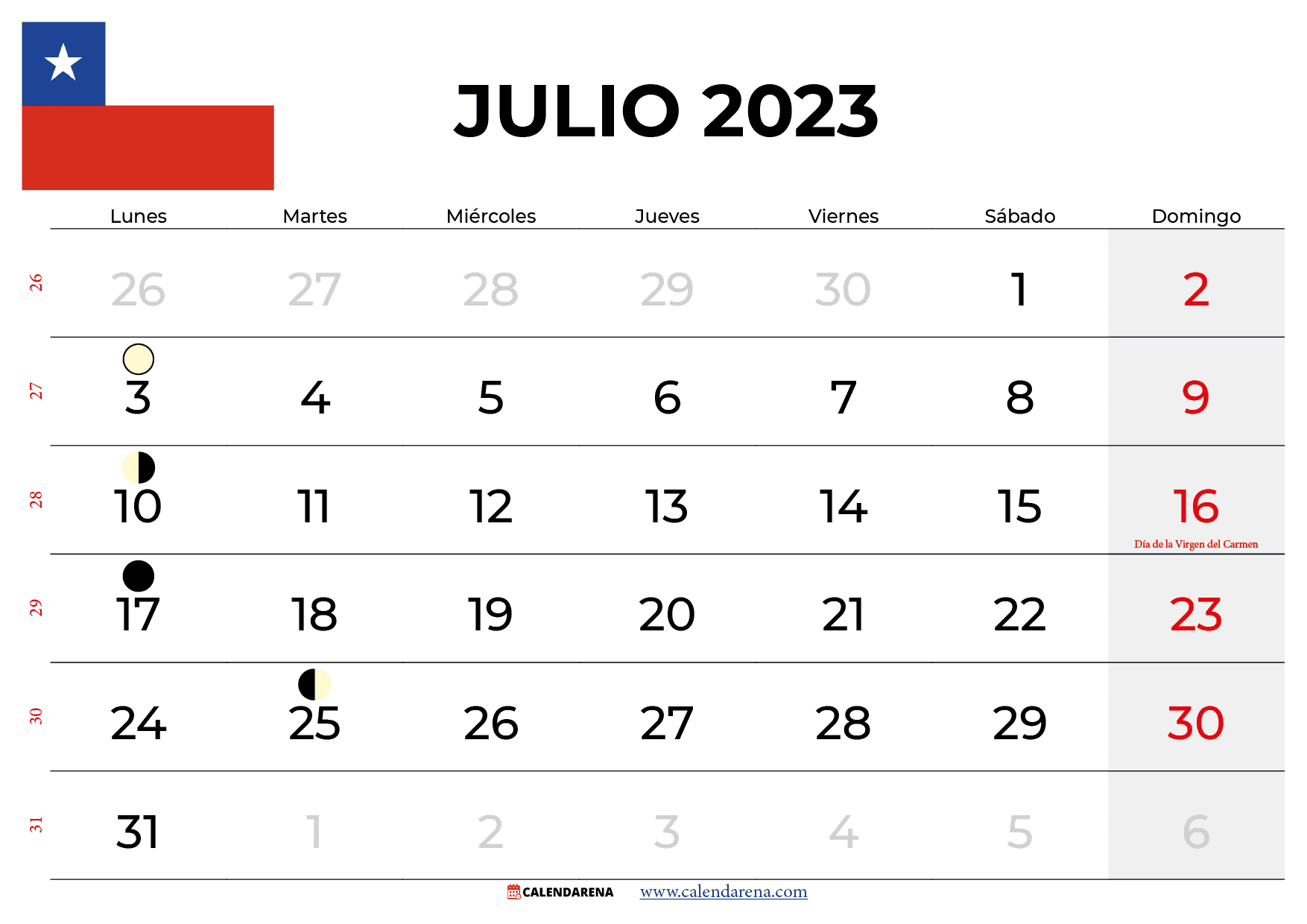 Descargar Calendario Julio 2023 Chile
