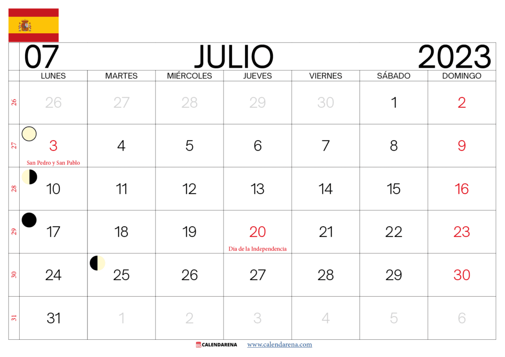 calendario mes de julio 2023 España