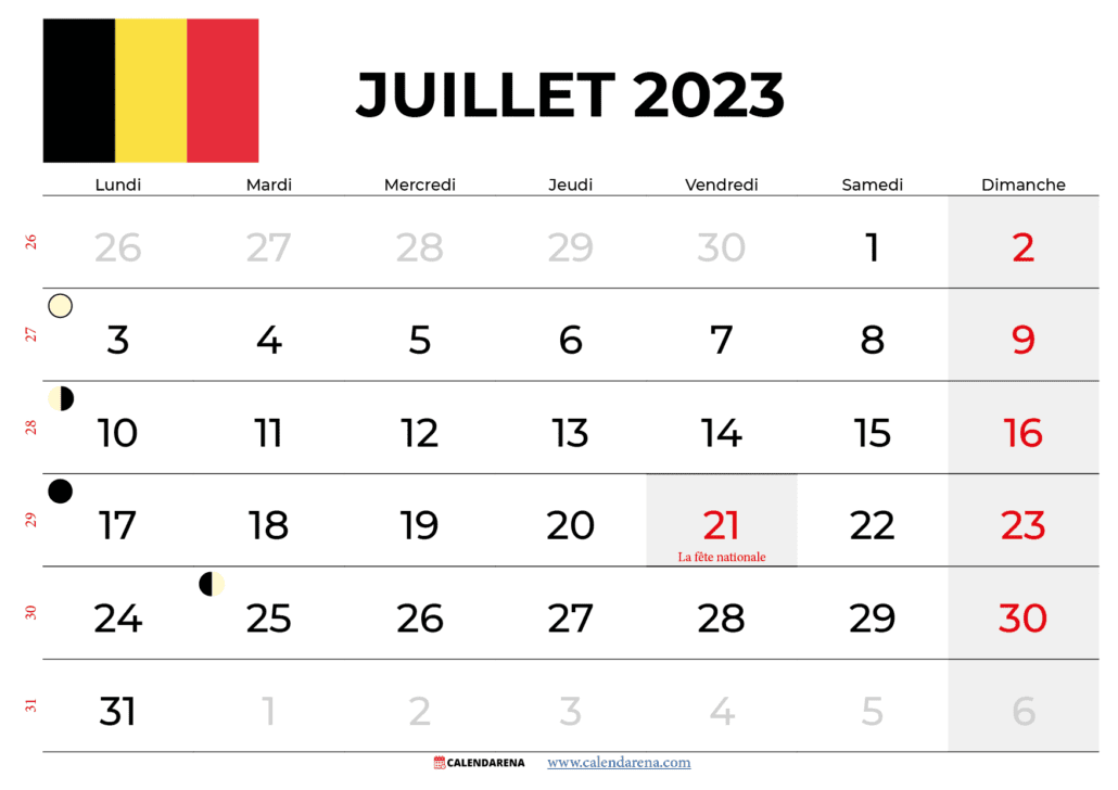 calendrier juillet 2023 belgique