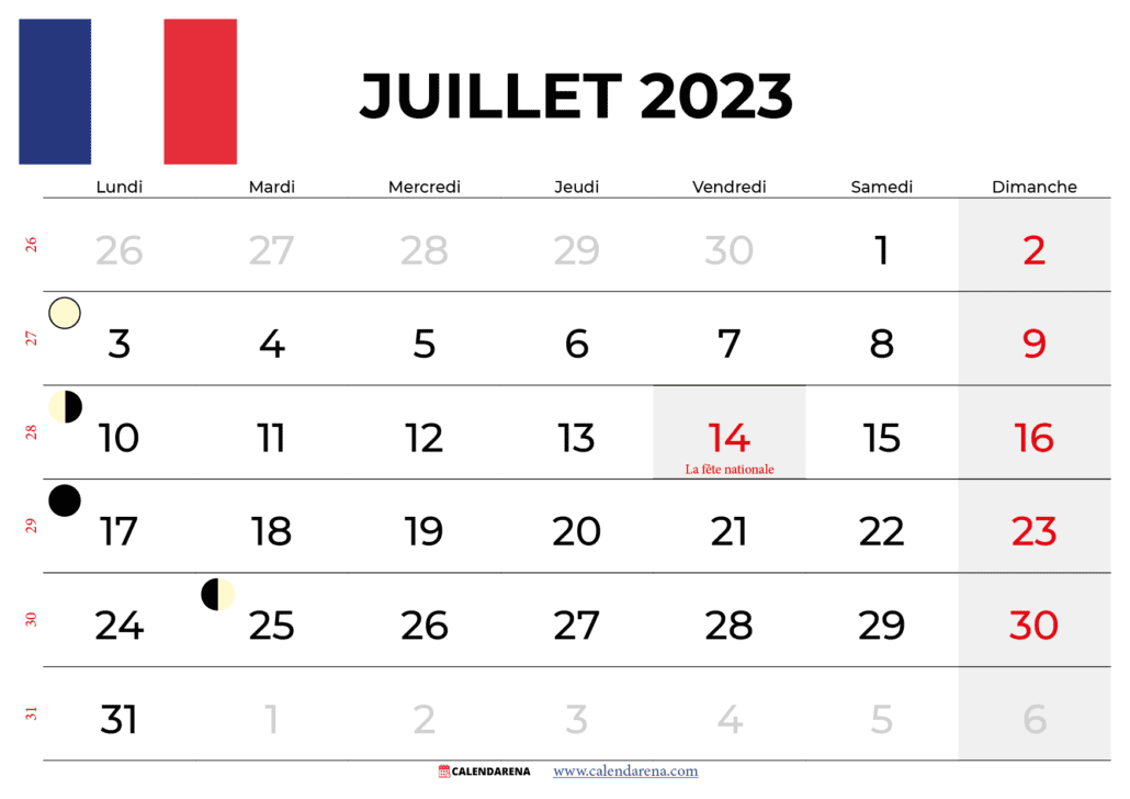 calendrier juillet 2023 france