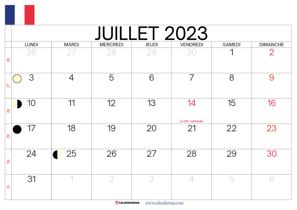 calendrier juillet 2023 jours fériés france