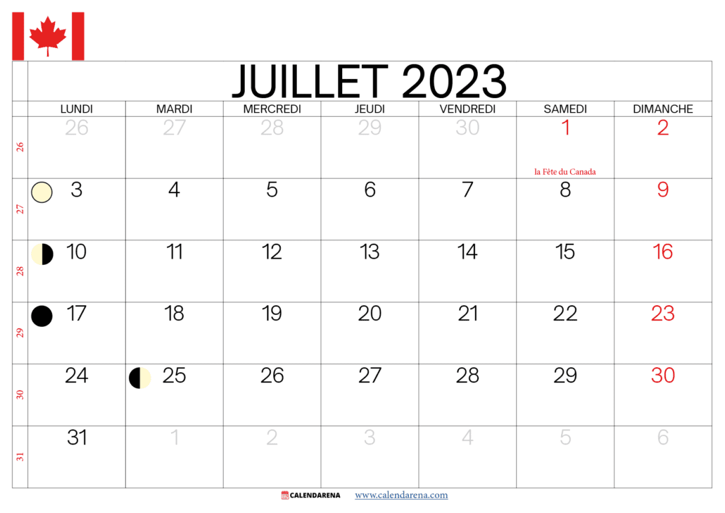 calendrier juillet 2023 jours fériés québec