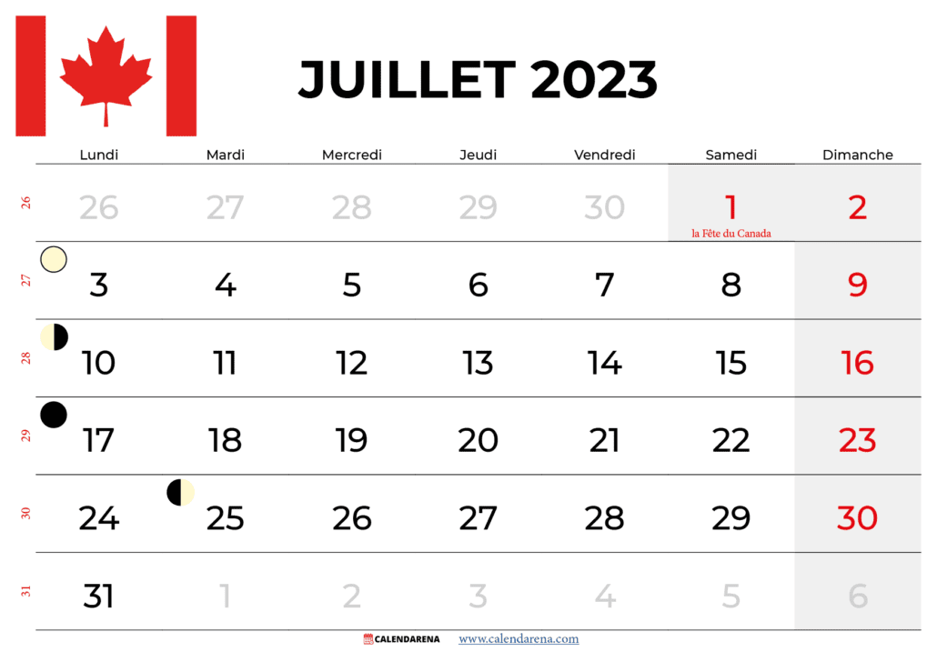 calendrier juillet 2023 québec