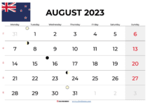 free printable calendar august 2023 NZ