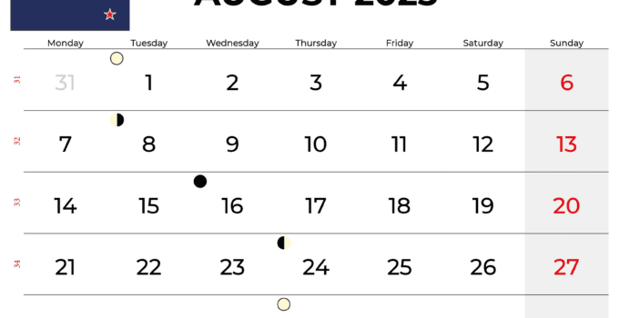 free printable calendar august 2023 NZ