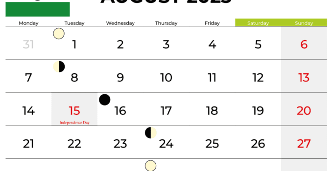 free printable calendar august 2023 india