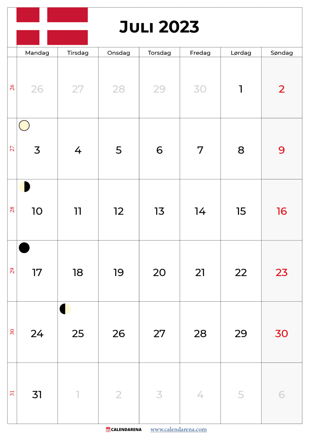 Kalender Juli 2023 Danmark Med Uger