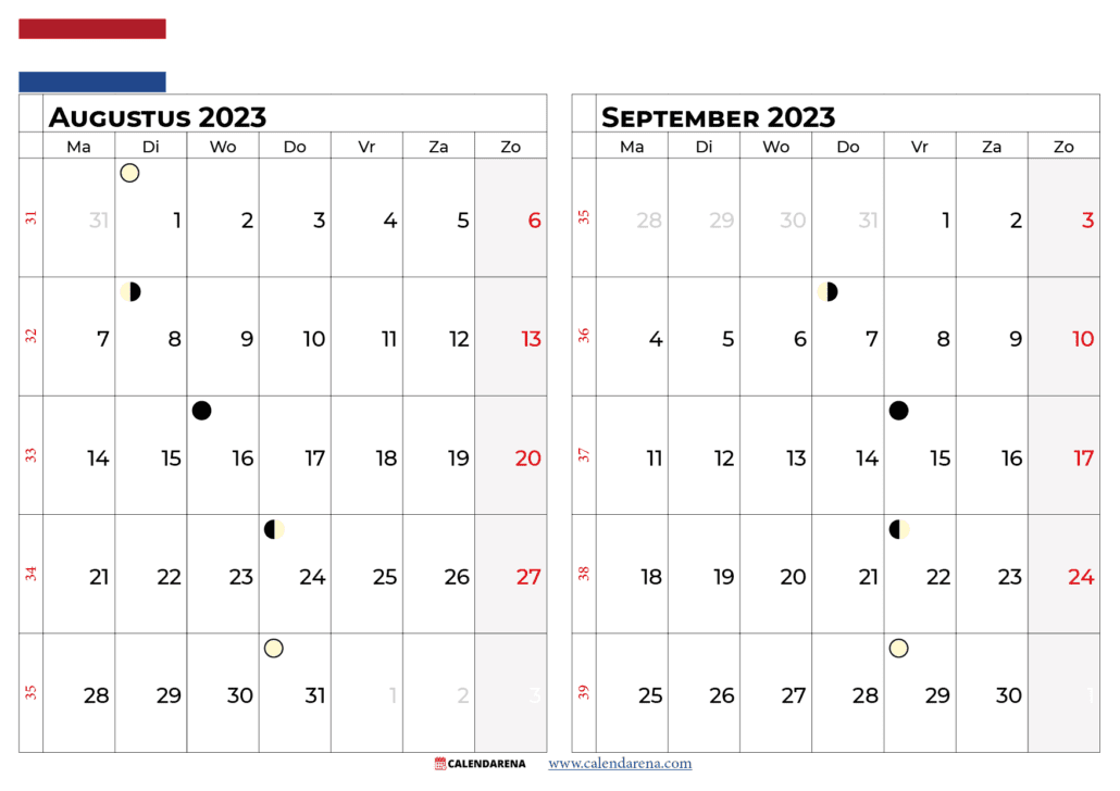 kalender Augustus september 2023 nederland