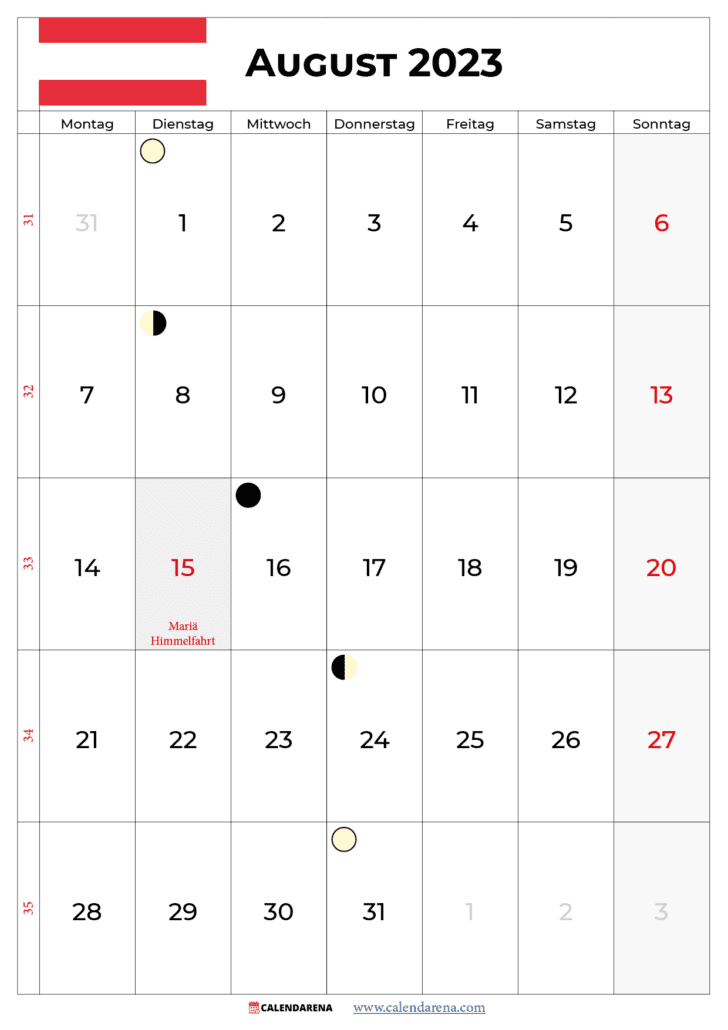 kalender august 2023 zum ausdrucken österreich