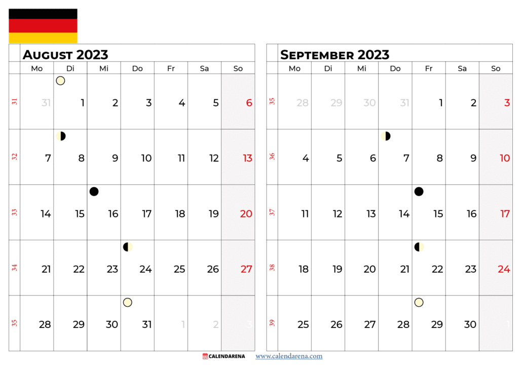 kalender august september 2023 Deutschland