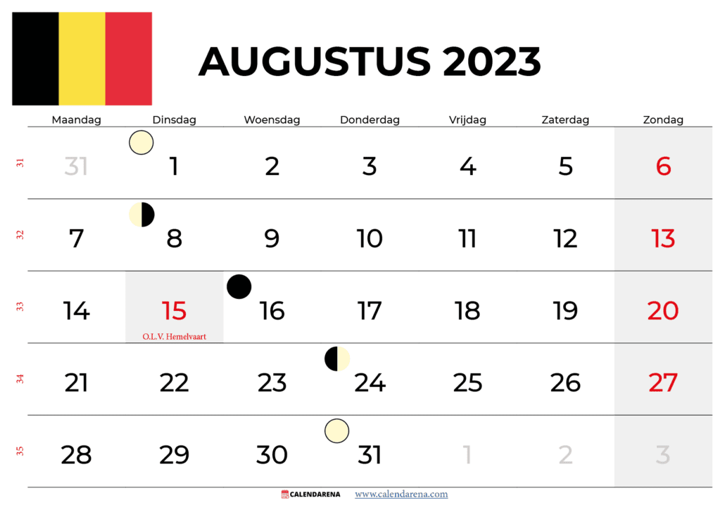 kalender augustus 2023 belgië