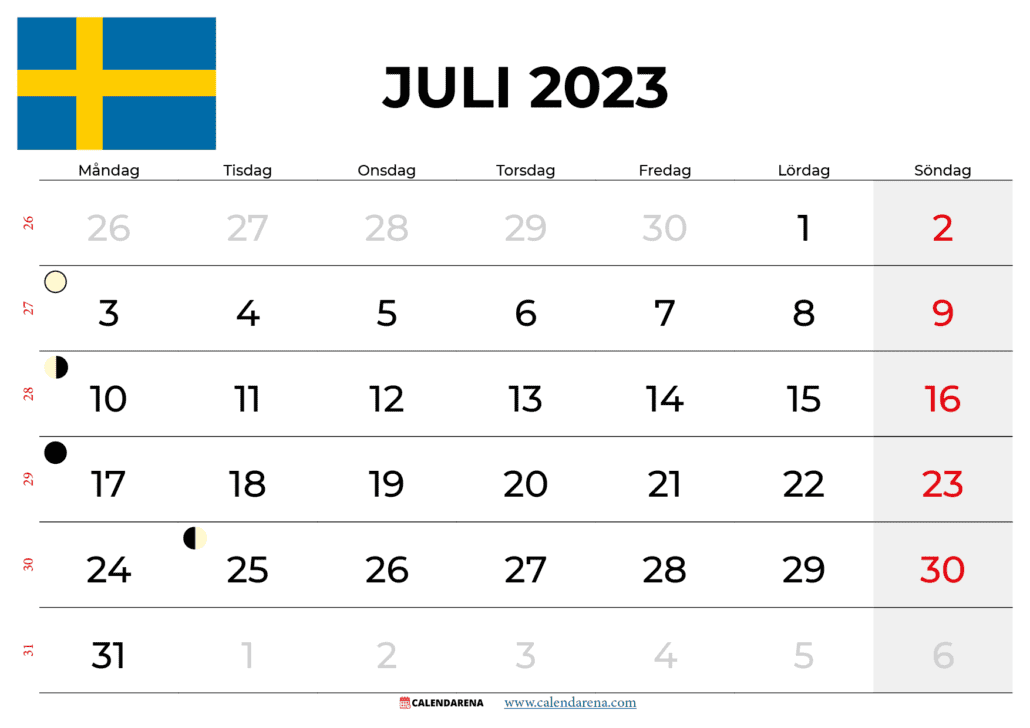 kalender juli 2023 Sverige