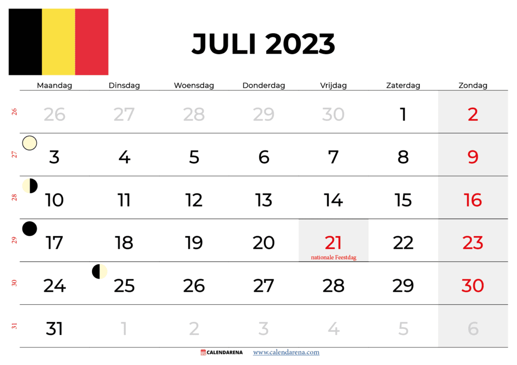 kalender juli 2023 belgië