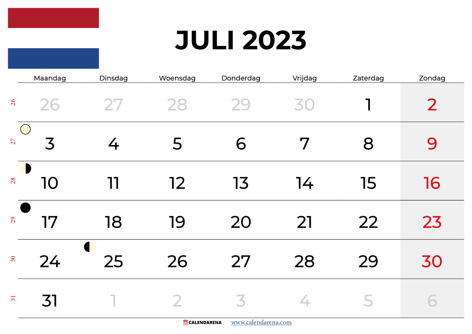 Kalender Juli Nederland Zum Ausdrucken