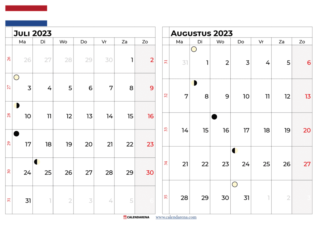 kalender juli Augustus 2023 nederland