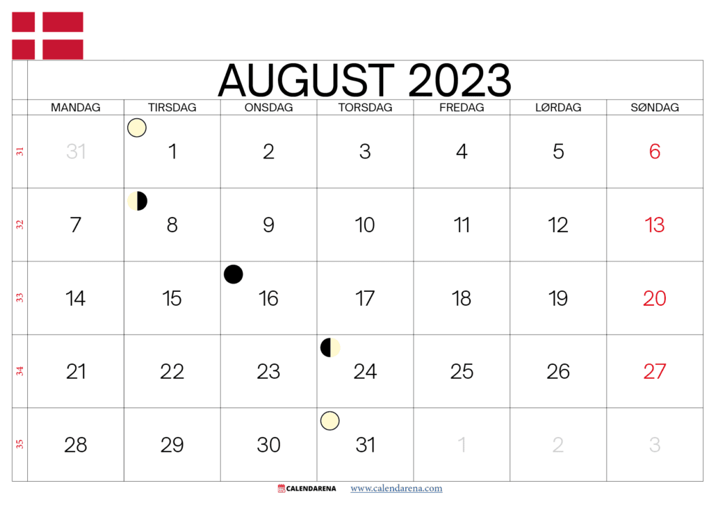 august 2023 kalender danmark