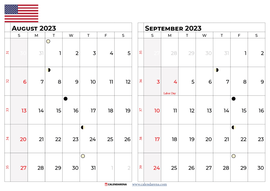 august september 2023 calendar USA