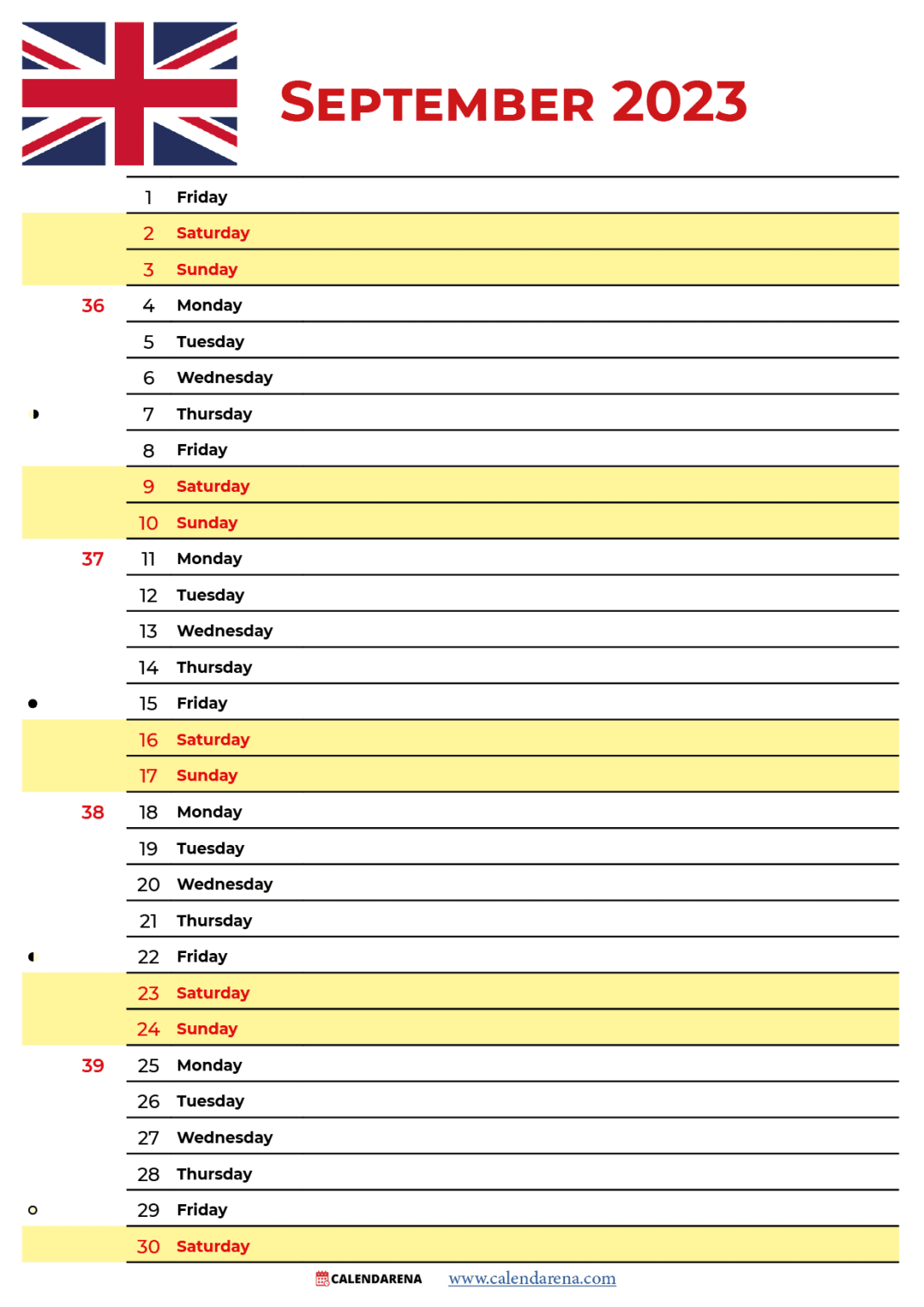 September 2023 Calendar Uk Printable