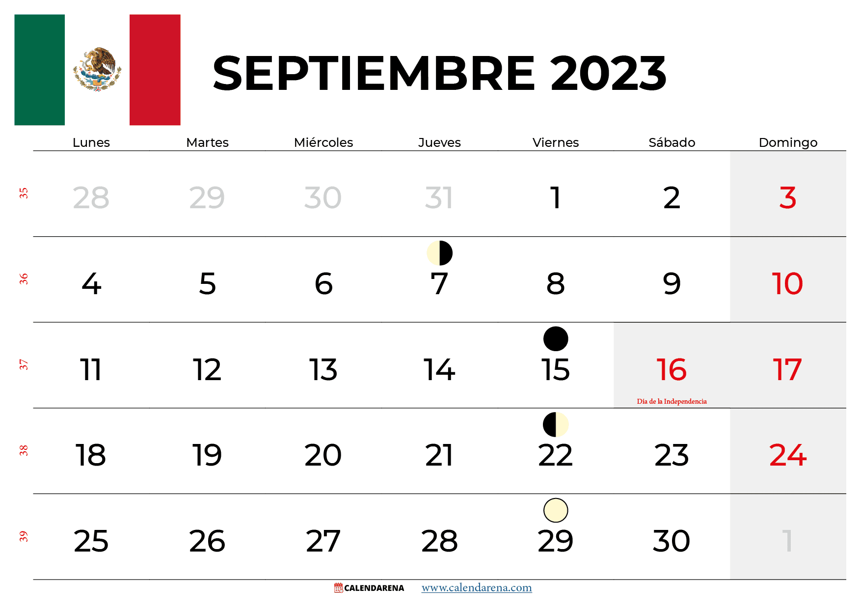 calendario Septiembre 2023 méxico
