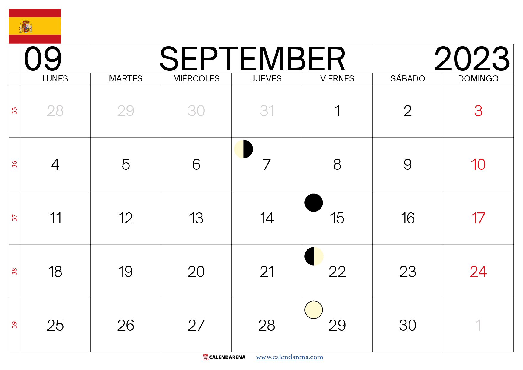 calendario mes de Septiembre 2023 España