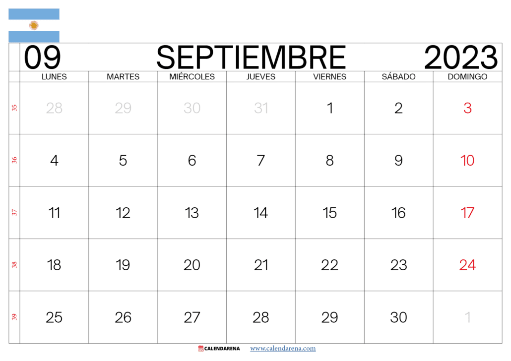 calendario mes de Septiembre 2023 argentina