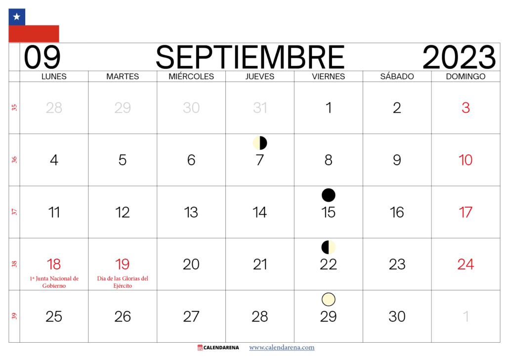 calendario mes de Septiembre 2023 chile