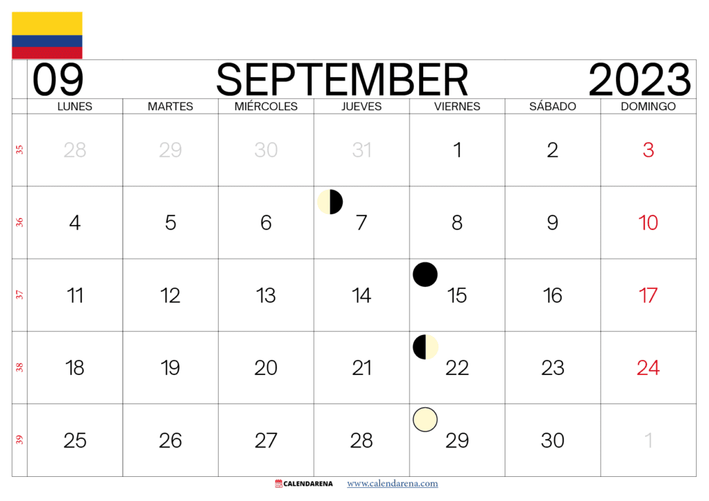 calendario mes de Septiembre 2023 colombia
