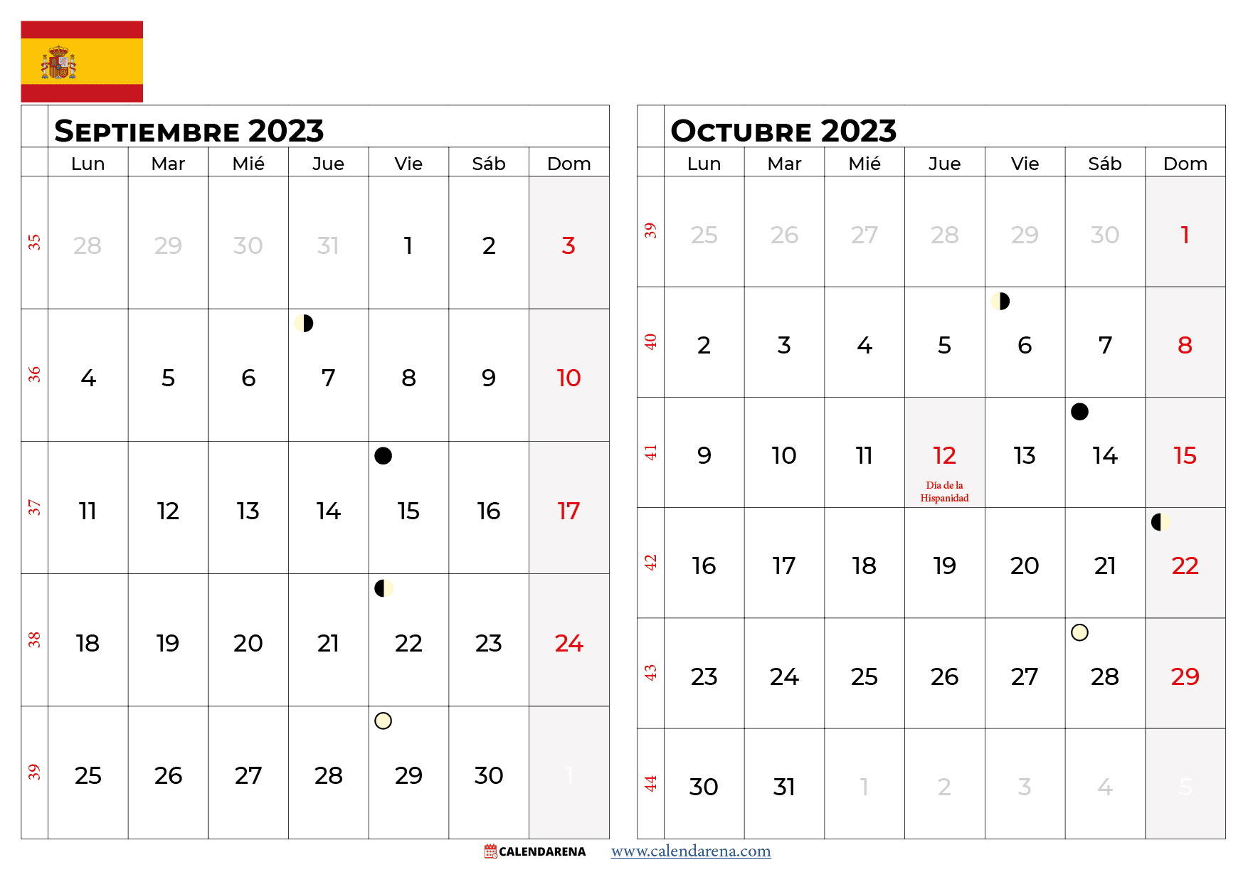 calendario septiembre Octubre 2023 España