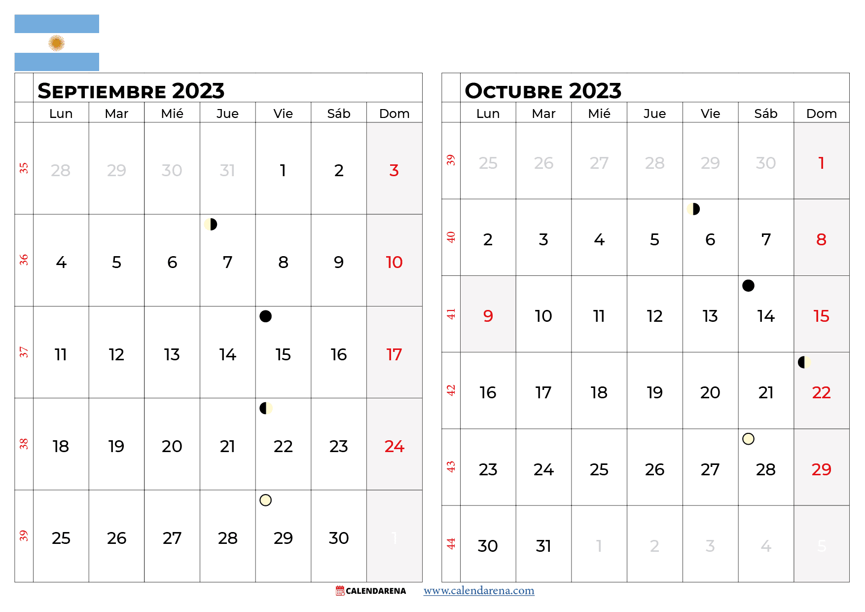 calendario septiembre Octubre 2023 argentina