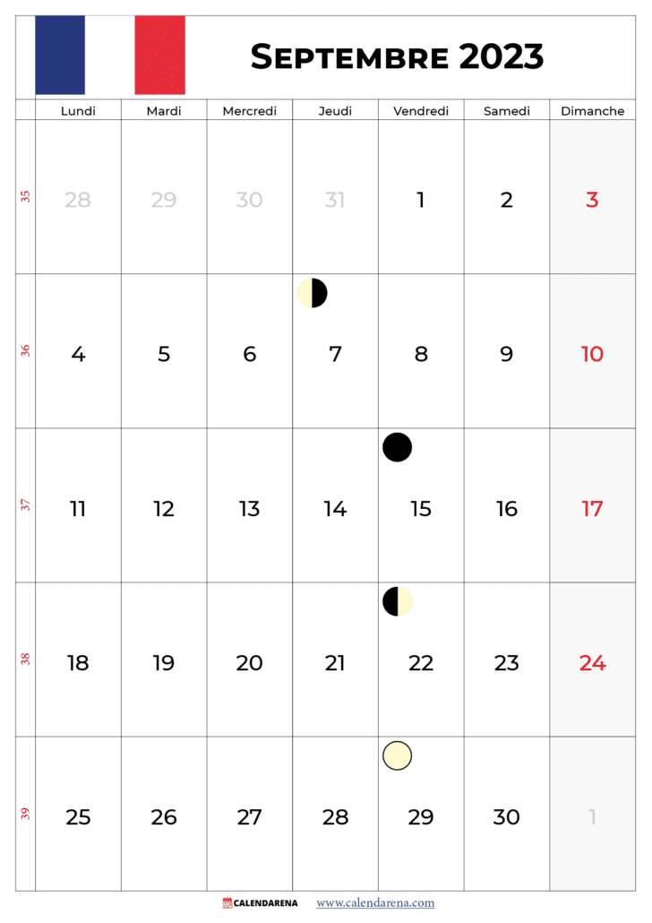 calendrier septembre 2023 avec jours fériés france