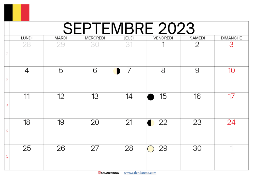 calendrier septembre 2023 jours fériés belgique