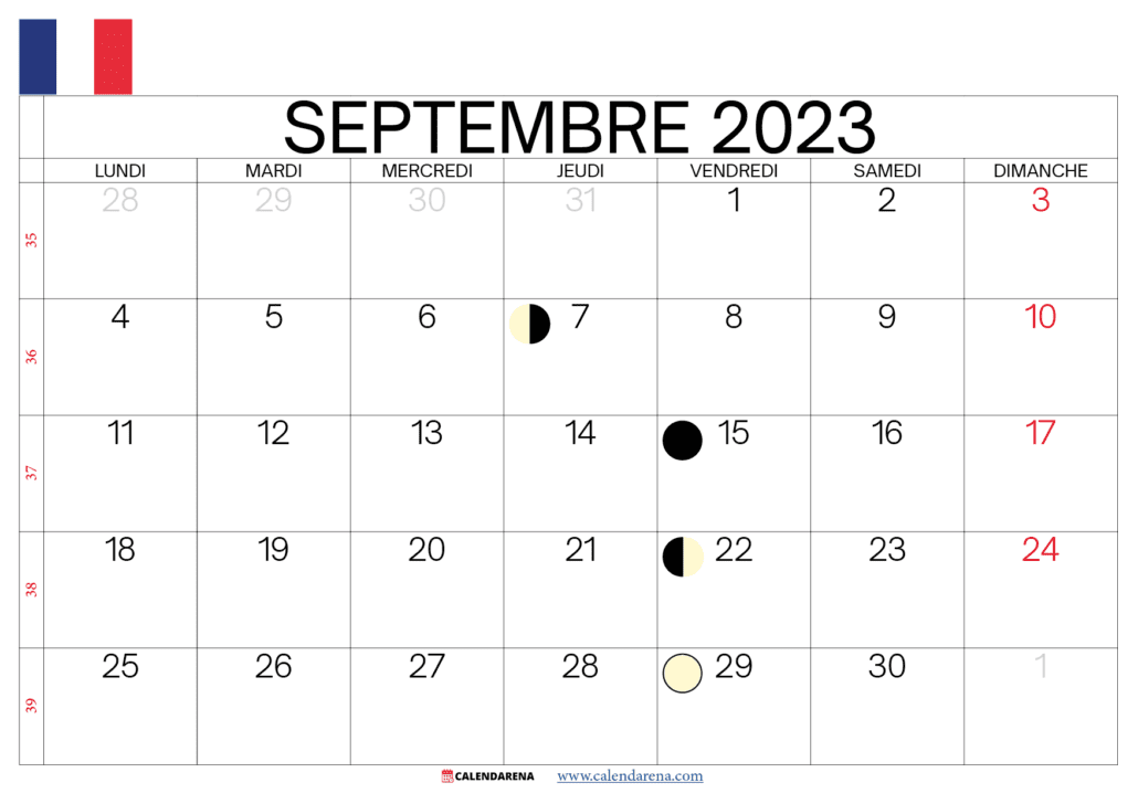 calendrier septembre 2023 jours fériés france