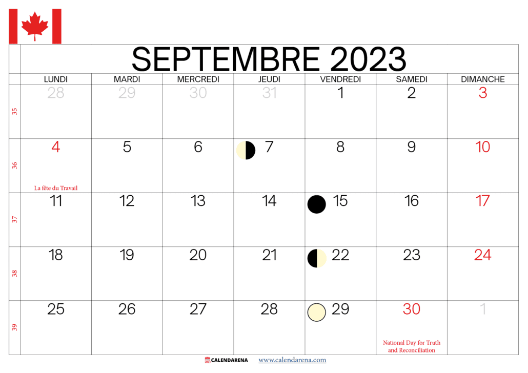 calendrier septembre 2023 jours fériés québec