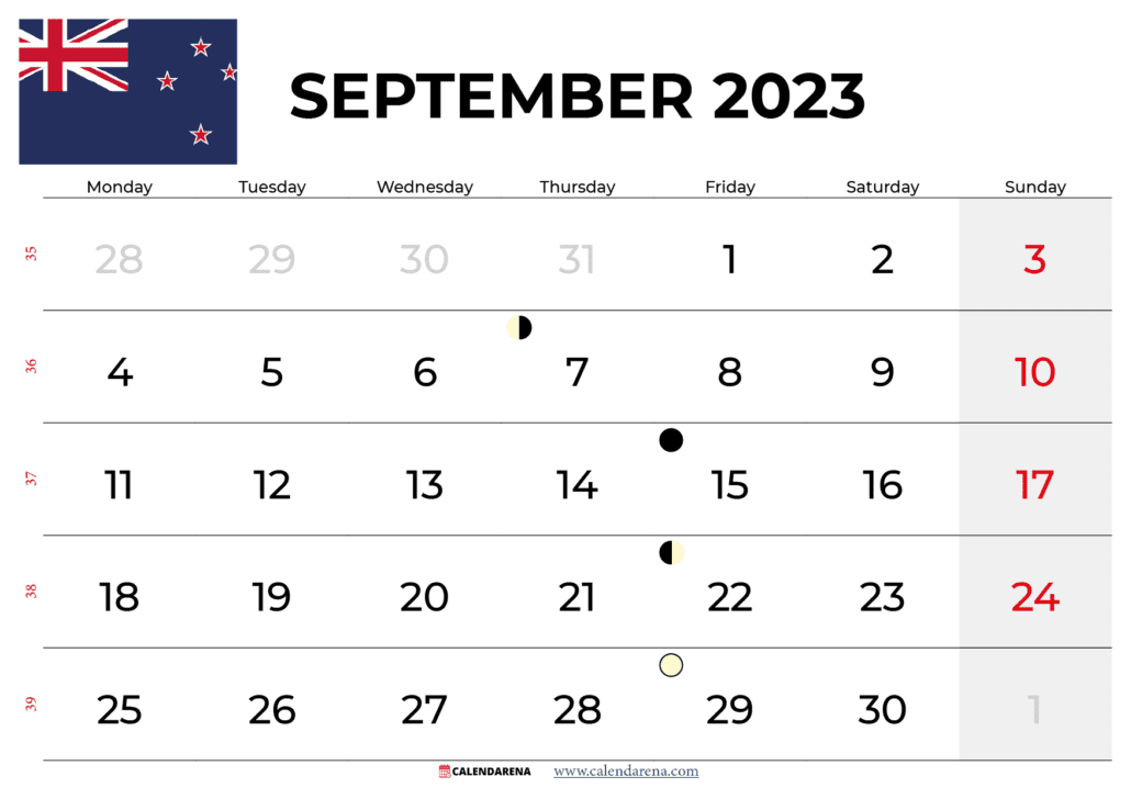 free printable calendar september 2023 NZ